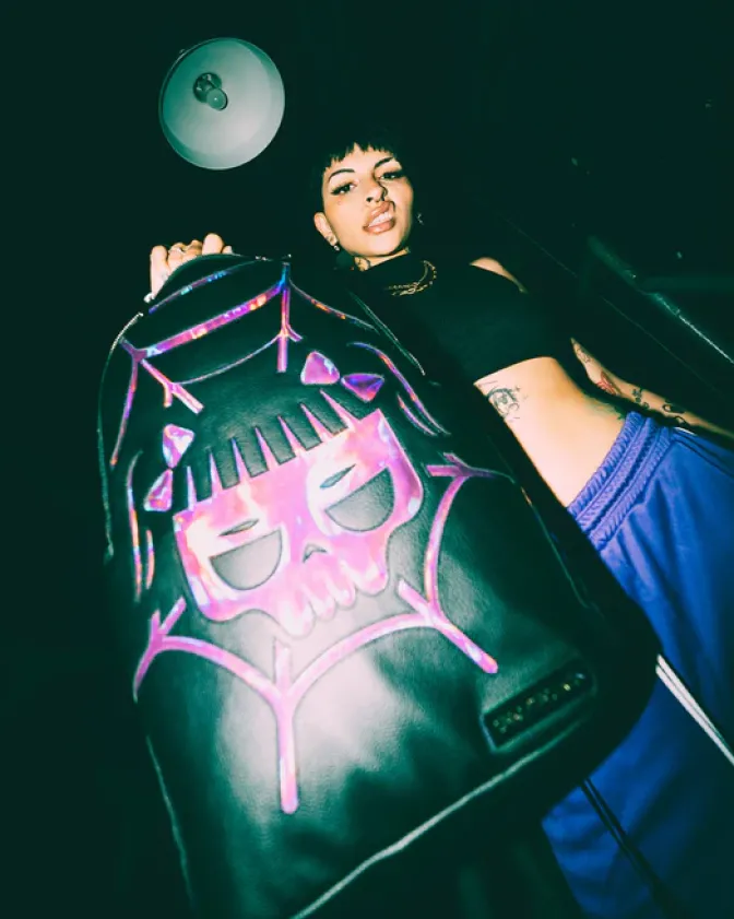 CAZZU IRIDESCENT CUT u0026 SEW SPIDER SKULL SHARK BACKPACK (DLXV)