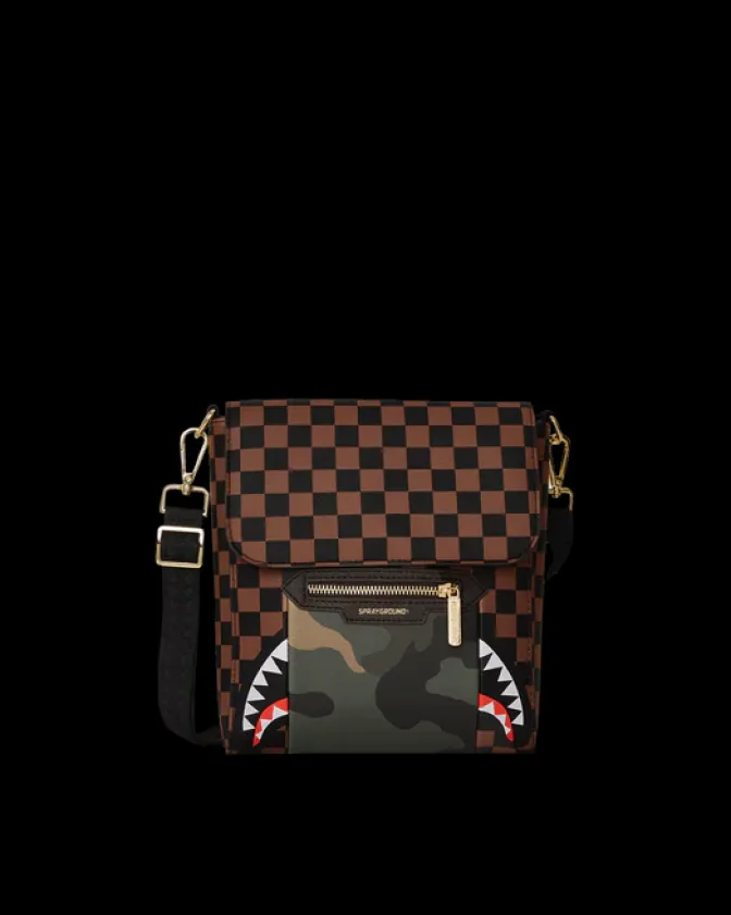 EXTERIOR GOLD ZIP POCKET SHARKS IN PARIS MESSENGER SLING BAG