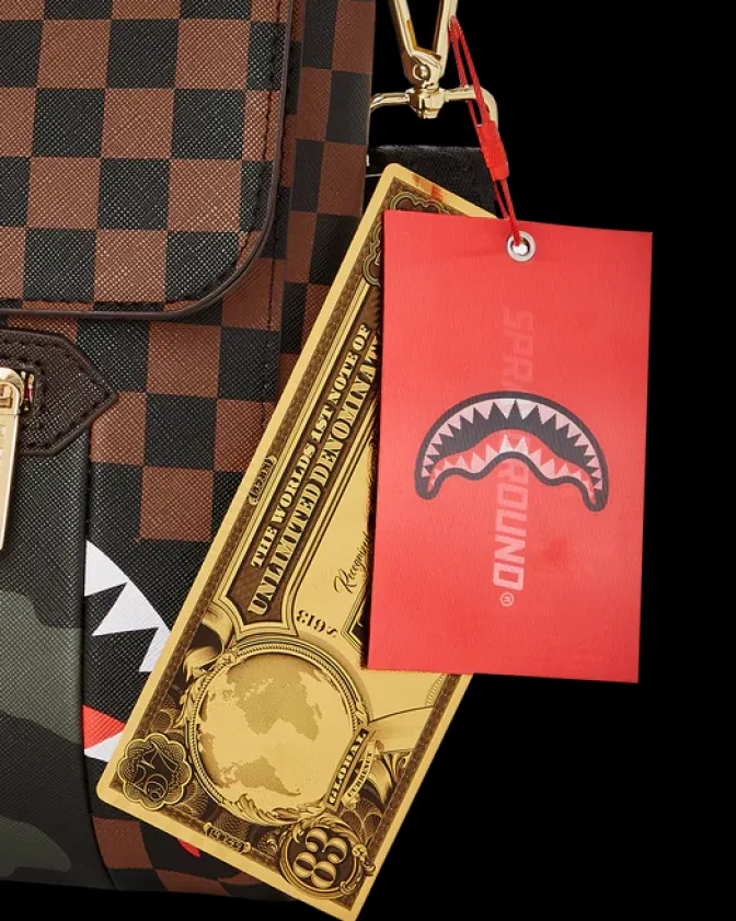 EXTERIOR GOLD ZIP POCKET SHARKS IN PARIS MESSENGER SLING BAG