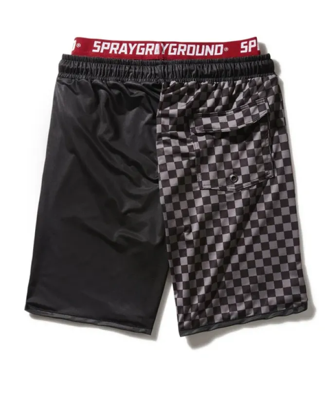 GREY CHECKERED SPLIT CORTO SWIM TRUNKS