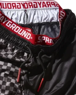 GREY CHECKERED SPLIT CORTO SWIM TRUNKS