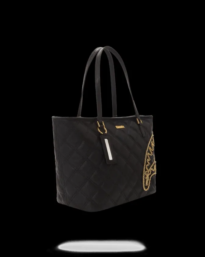 NOIR QUILT GOLD CHAIN SHARK TOTE
