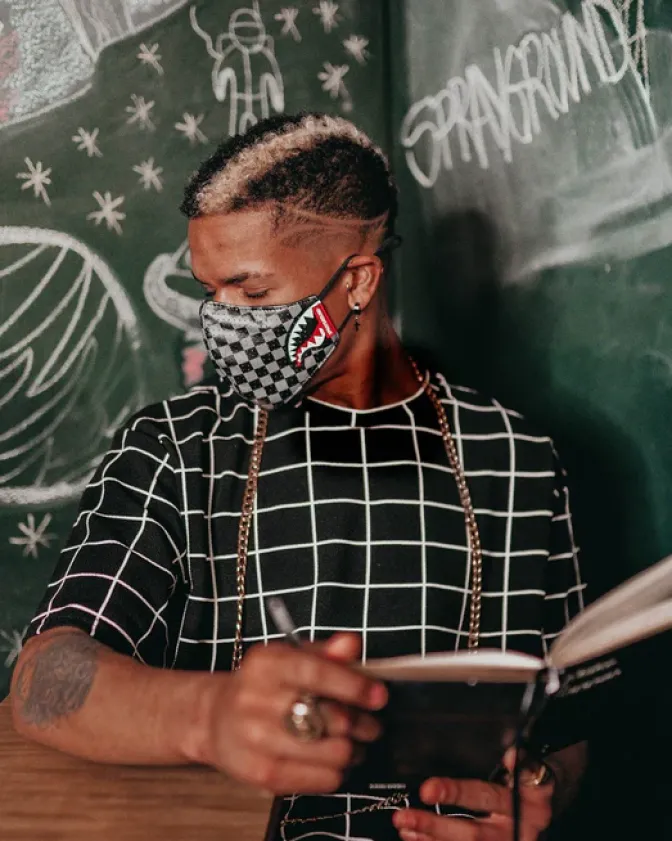 SHARKS IN PARIS (GRAY) VEGAN LEATHER FACE MASK